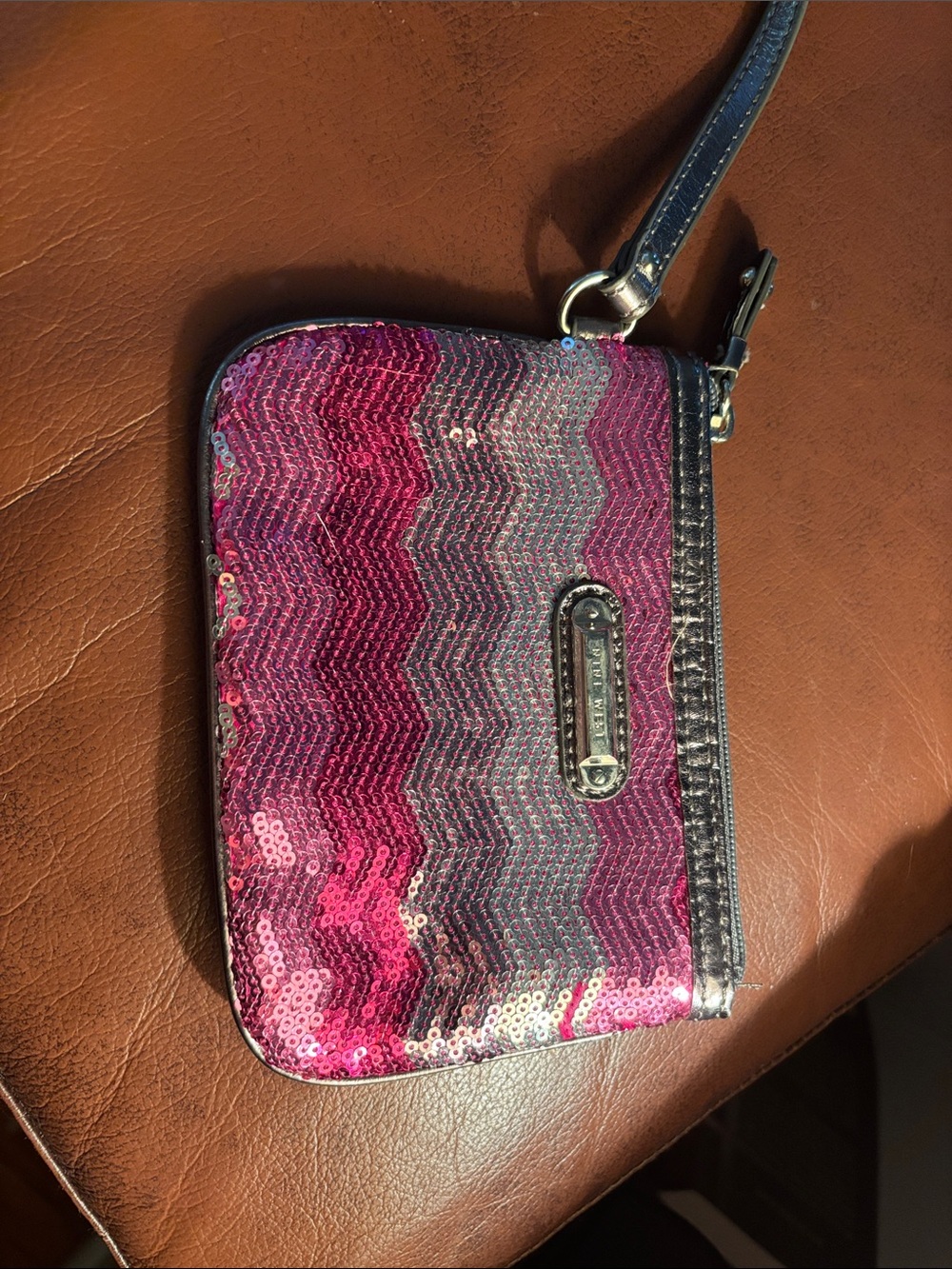 Nine West Pink Ombre Sequin Chevron Wristlet